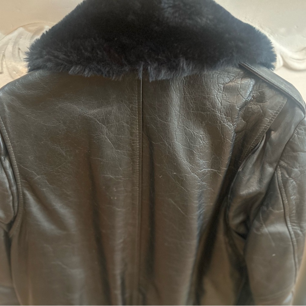 Black Leather Bomber Jacket with Fur Collar - Picture 7 of 11